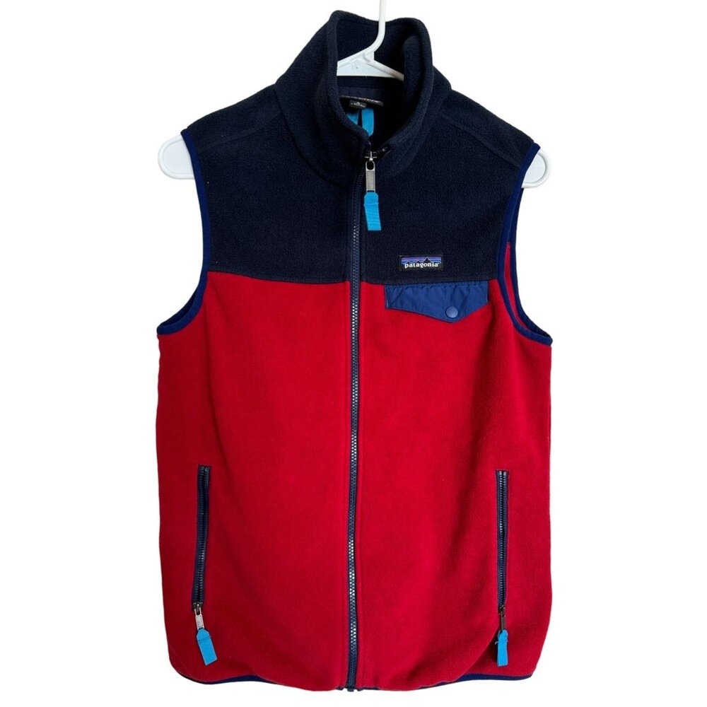 Patagonia Synchilla Red Blue Two Tone‎ Zip Vest Men Small Colorblock Pocket Snap